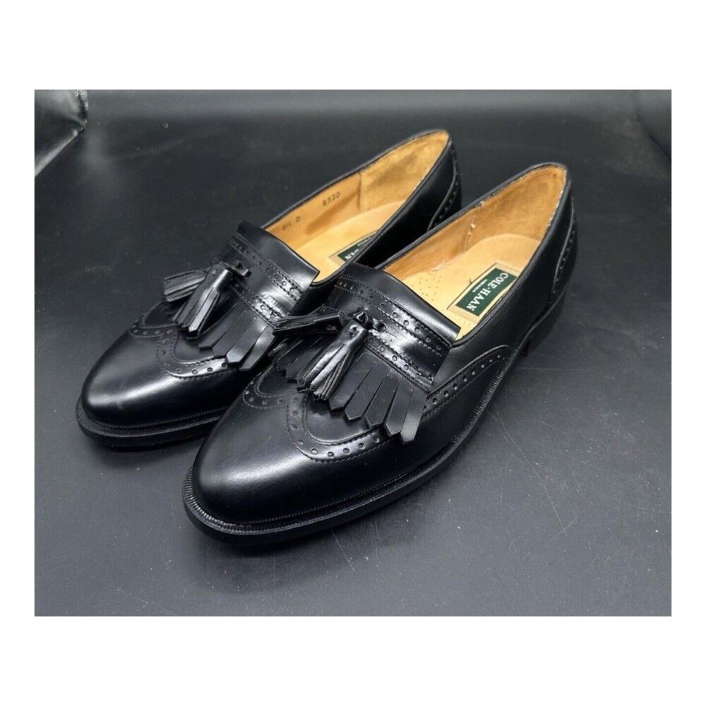 Cole Haan 8320 Black Leather Tassel Wingtip Loafers Men's Size 8.5 D Made in USA